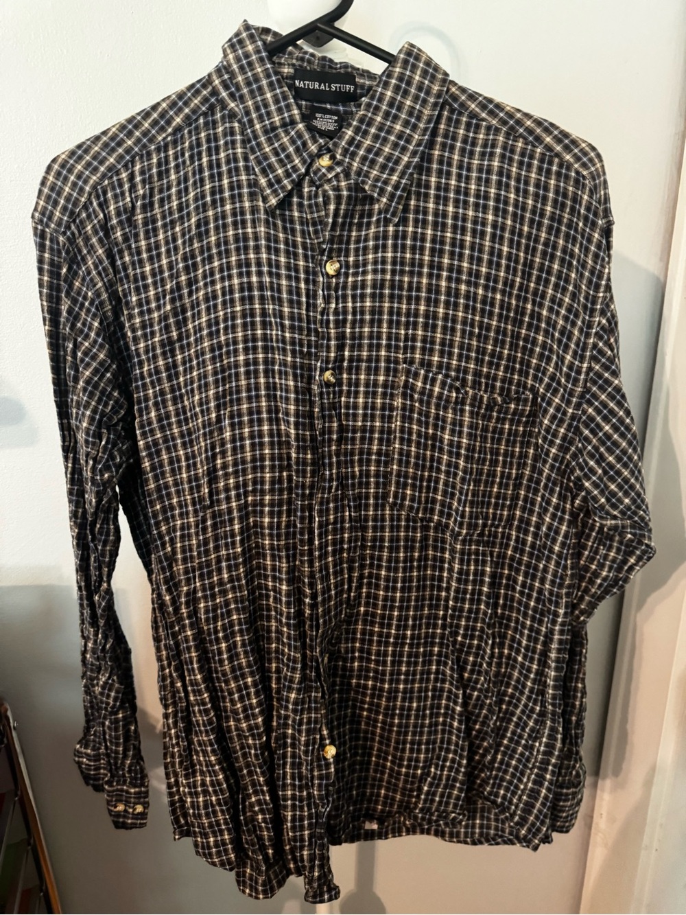 Men’s Black & White Checked Button-Down Shirt